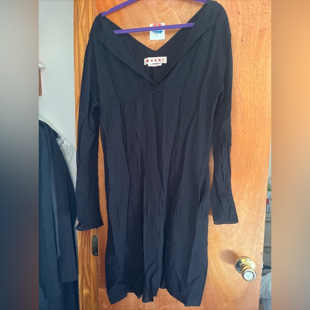 Marni Black Long Sleeve Deep V Neck Oversized Shirt Dress It 40